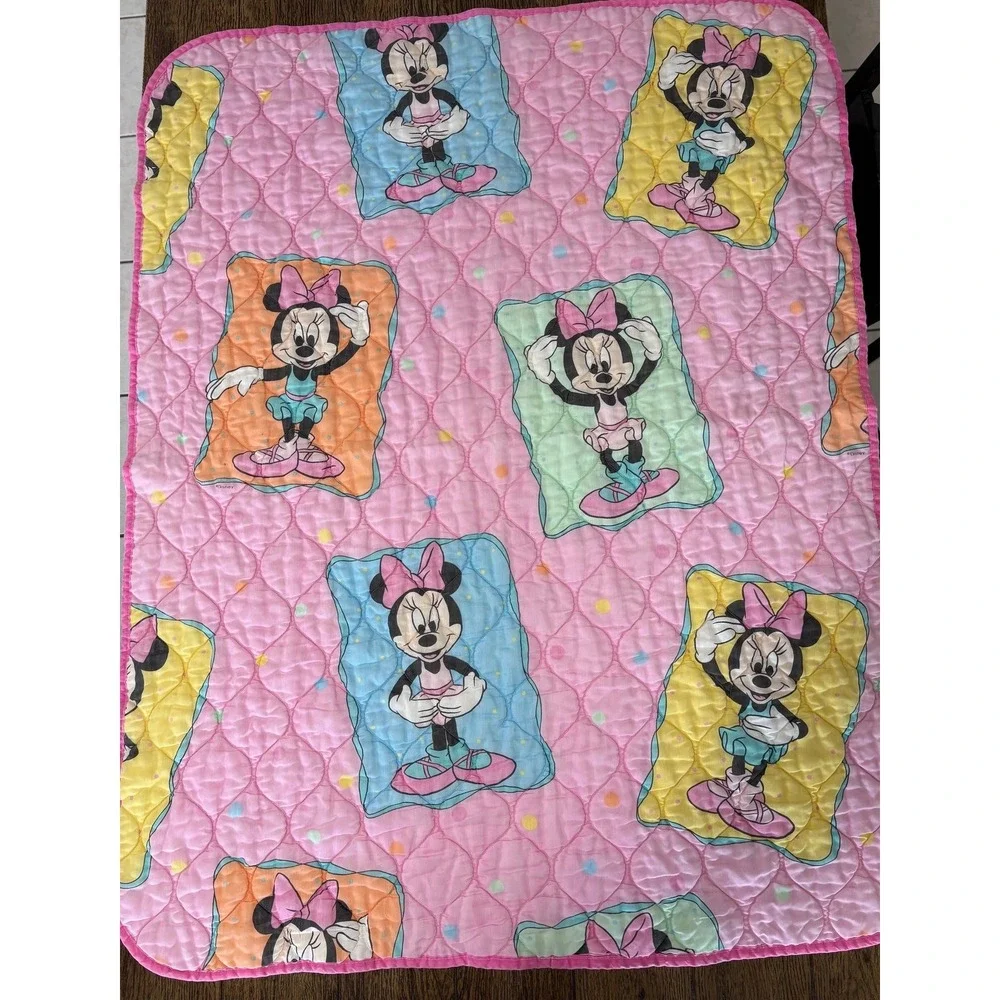 Vintage Disney Dundee Minnie Mouse Quilt Baby Blanket Comforter Pink Ballerina